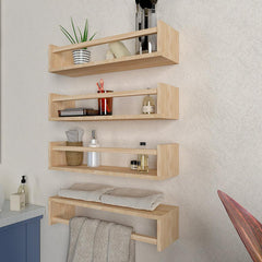Classic Horizontal Four Wall Shelf with Oak Finish
