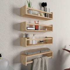 Classic Horizontal Four Wall Shelf with Oak Finish