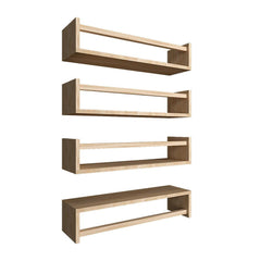 Classic Horizontal Four Wall Shelf with Oak Finish