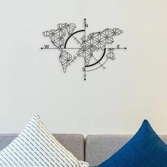 World Map With Direction Metal Wall Art