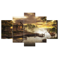 Set of Five MDF Framed 3D Wall Painting for Home Decoration, Big Size Painting for Living Room, Bedroom (24x50 inches)DR 48