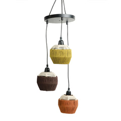 Jute Flares' Handwoven Adjustable Chandelier With Hanging Lamp Shades In Jute & Iron (3 Shades | 55.9 cm)