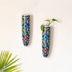 'Blooming Blossoms' Hand-painted Wall Planter Pots In Ceramic (Set of 2)