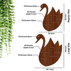 Designer Swan Shape Backlit Wooden LED Light Wall Shelf with Walnut Finish