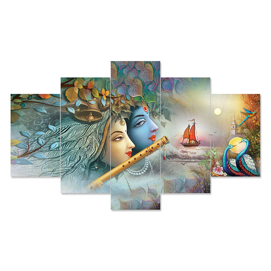 Set of Five MDF Framed 3D Wall Painting for Home Decoration, Big Size Painting for Living Room, Bedroom (24x50 inches)DR 48