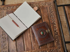 Leather Journal Diary with metal lock vintage Journal handmade 200 pages white unruled|travel Diary|personal journal -1