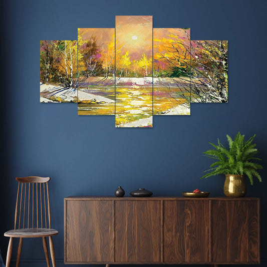 Set of Five MDF Framed 3D Wall Painting for Home Decoration, Big Size Painting for Living Room, Bedroom (24x50 inches)DR 48
