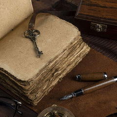 Genuine Leather Diary | Vintage Handmade Leather Journal | Premium Antique Key Closure | 200 Handmade Deckle Edge Antique Pages