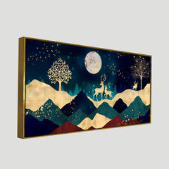 Luxurious Modern Art of Mountains and Golden Tropical leaves Canvas Wall Painting Premium Wall Painting