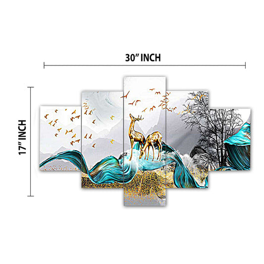 Set of Five MDF Framed 3D Wall Painting for Home Decoration, Big Size Painting for Living Room, Bedroom (17x30 inches)WE 1