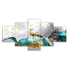 Set of Five MDF Framed 3D Wall Painting for Home Decoration, Big Size Painting for Living Room, Bedroom (24x50 inches)DR 48