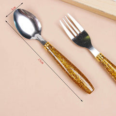 Spoon & Fork Set with Golden Handle - 1 Set