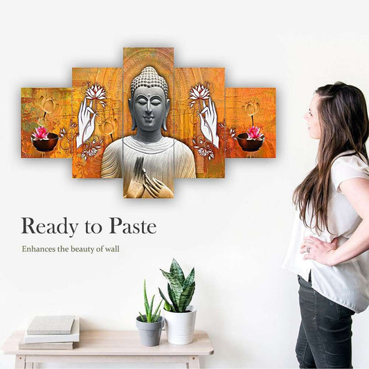 Set of Five MDF Framed 3D Wall Painting for Home Decoration, Big Size Painting for Living Room, Bedroom (24x50 inches)DR 48