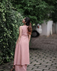 Women's Cotton Plain Flared Sleeveless Kurta With Palazzo