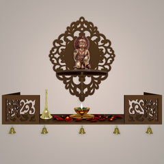 Aesthetic Designer  Wall Hanging Wooden Temple/ Pooja Mandir Design with Shelf, Brown Color