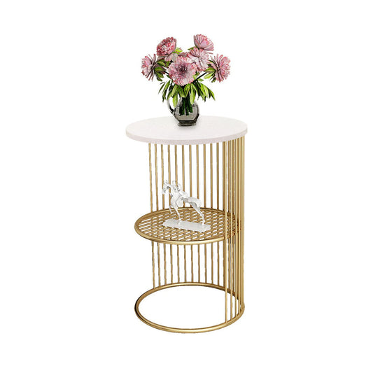Designer Art Golden Half Caged White with Marble Coffee Round Side Table