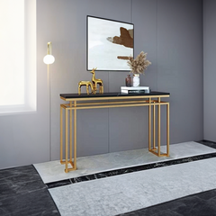 Modern Luxury Black Marble Console Table with Metal Finish