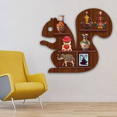 Squirrel Shape Wooden Wall Shelf LED Light Wall Shelf with Walnut Finish