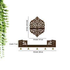 Unique Designer Beautiful Wall Hanging Wooden Temple/ Pooja Mandir Design with Shelf, Brown Color