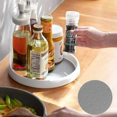 Non-Skid 360° Rotating Storage Plastic Tray, Turntable Multifunction Kitchen Organiser Rack, Organiser for Jars Cans, Dining Table, Office, Refrigerator, Cupboard, Bathroom, Living Room