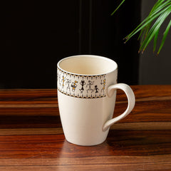 'Whispers of Warli' Handcrafted Ceramic Tea & Coffee Mug (300 ML, Microwave Safe)