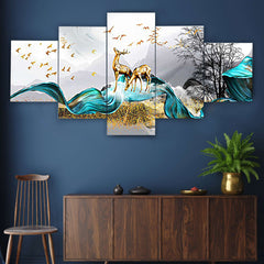 Set of Five MDF Framed 3D Wall Painting for Home Decoration, Big Size Painting for Living Room, Bedroom (24x50 inches)DR 48